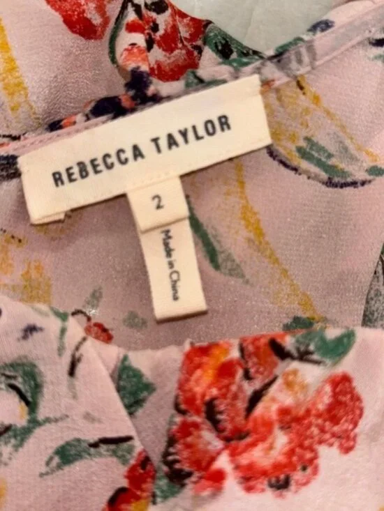 Rebecca Taylor Marlena Ruffle Silk Midi Dress Dusty Rose / Tea Rose Pink, Size 2 - Picture 3 of 7